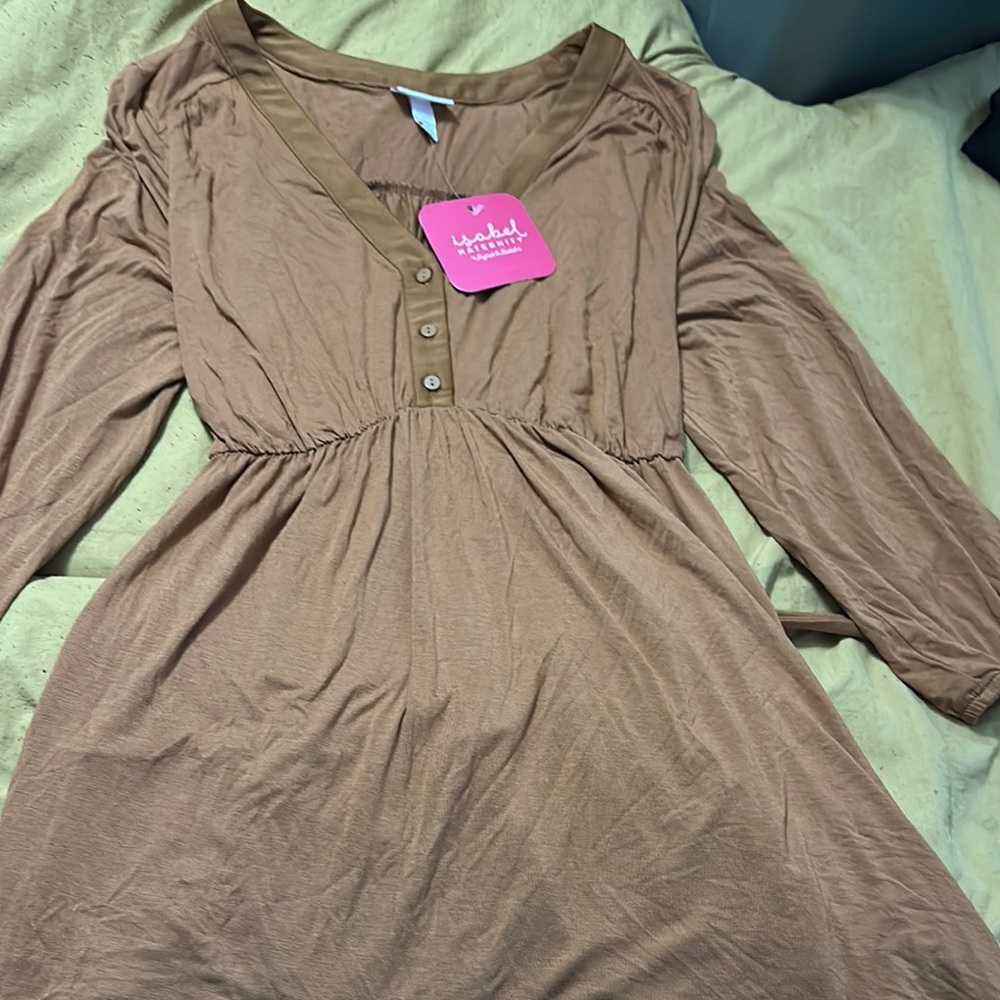 Brown Long Sleeve Maternity Blouse